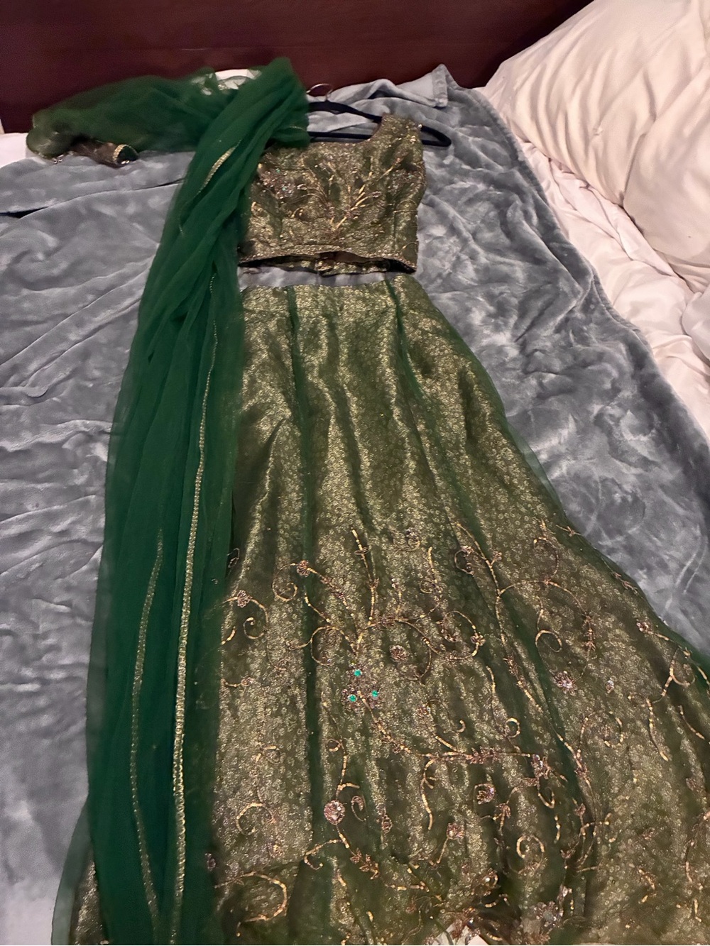 Green Gold Three-Piece Traditional South Asian Attire